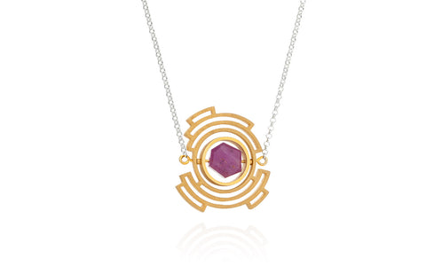 Golden ruby orbit necklace