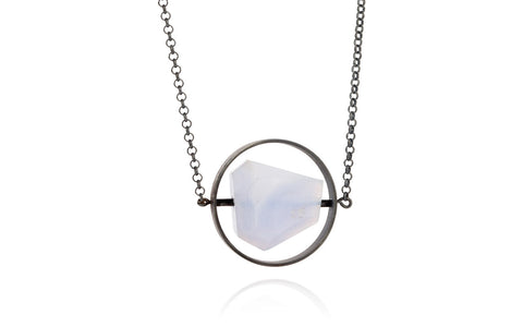 Black circle and blue lace agate necklace