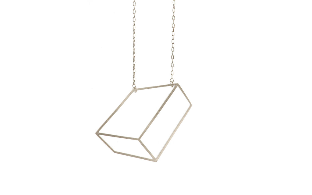 Silver flat cuboid necklace