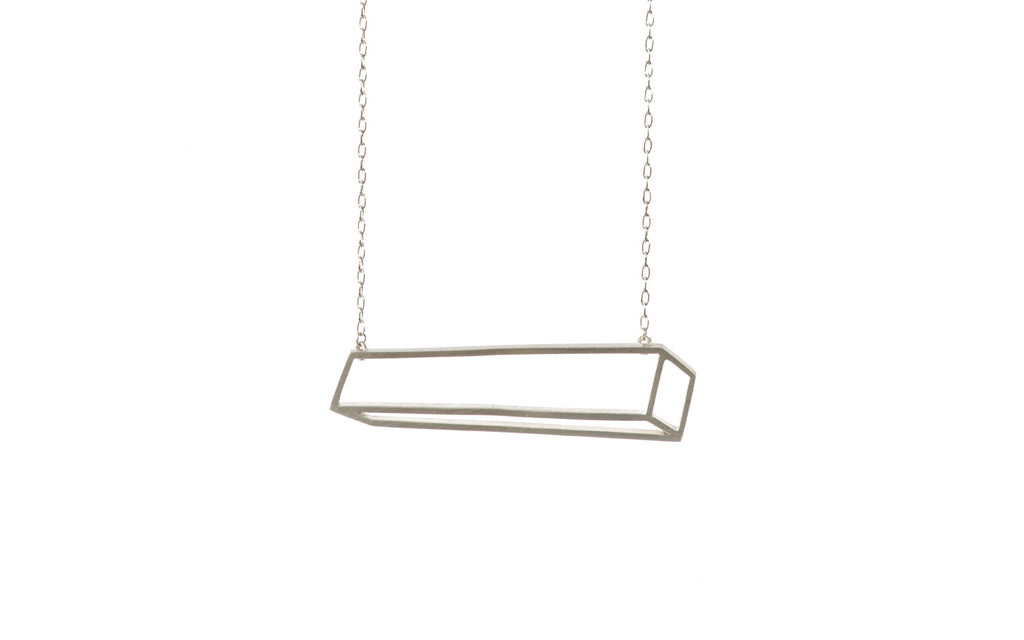 Silver long cube necklace