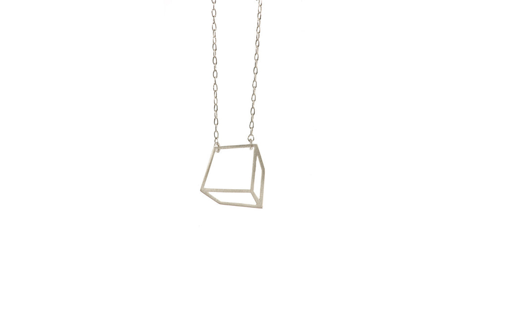 Silver small cuboid necklace